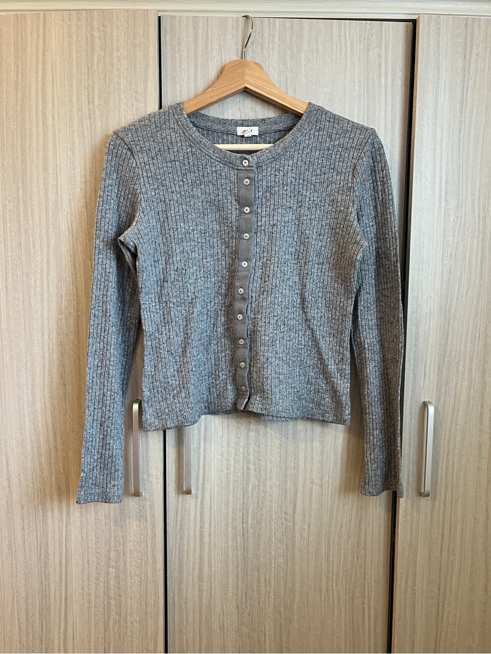Aerie Gray Ribbed Button-Front glittery Women's Sweater